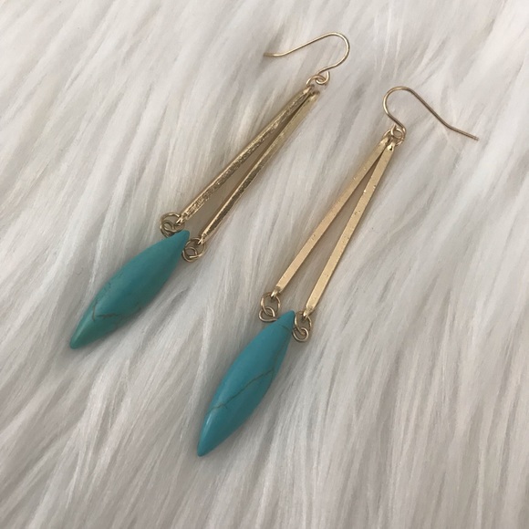 Jewelry - Turquoise Gold Tone Geometric Drop Dangle Earrings